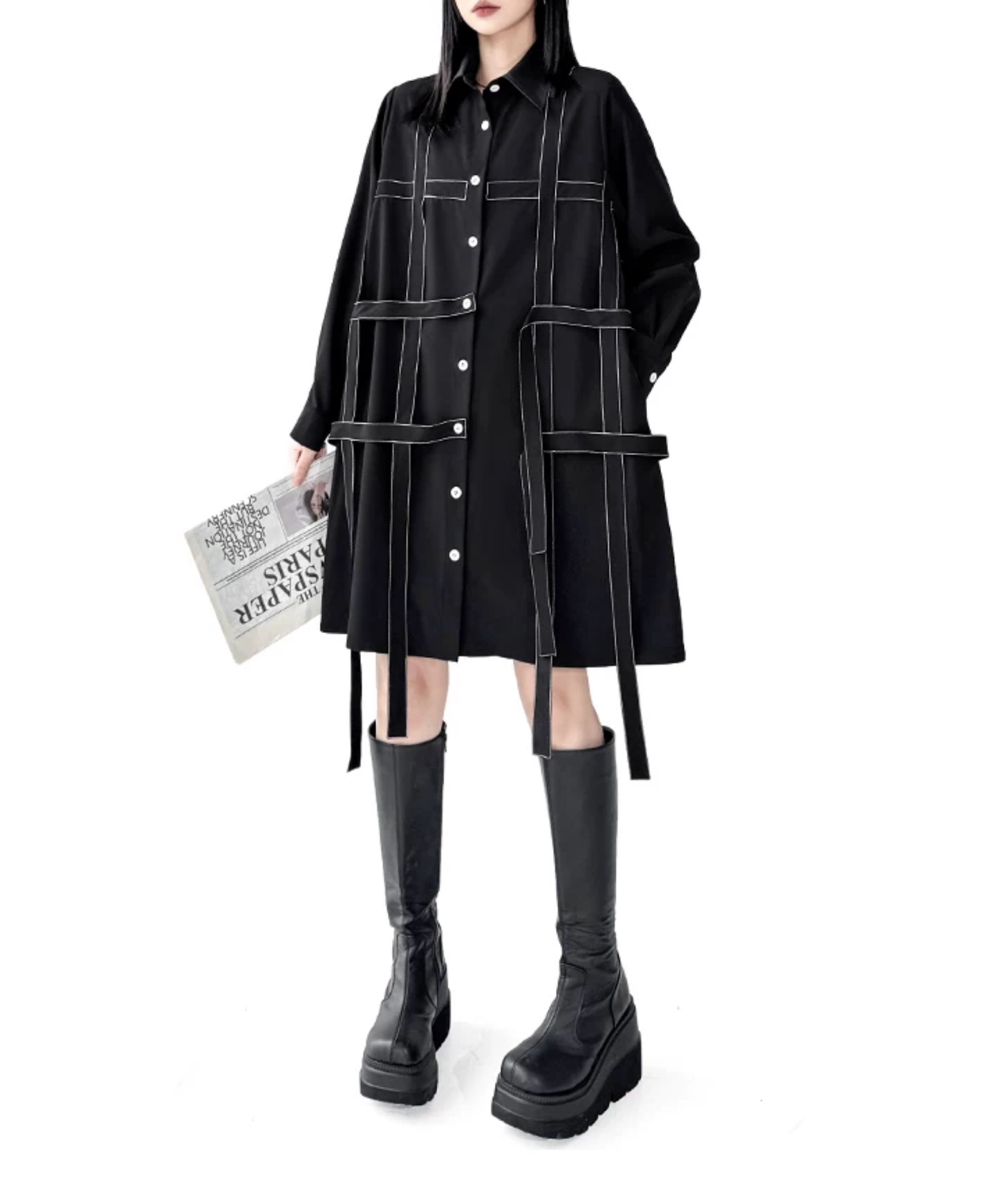 dark grid stitch decoration shirt EN2841
