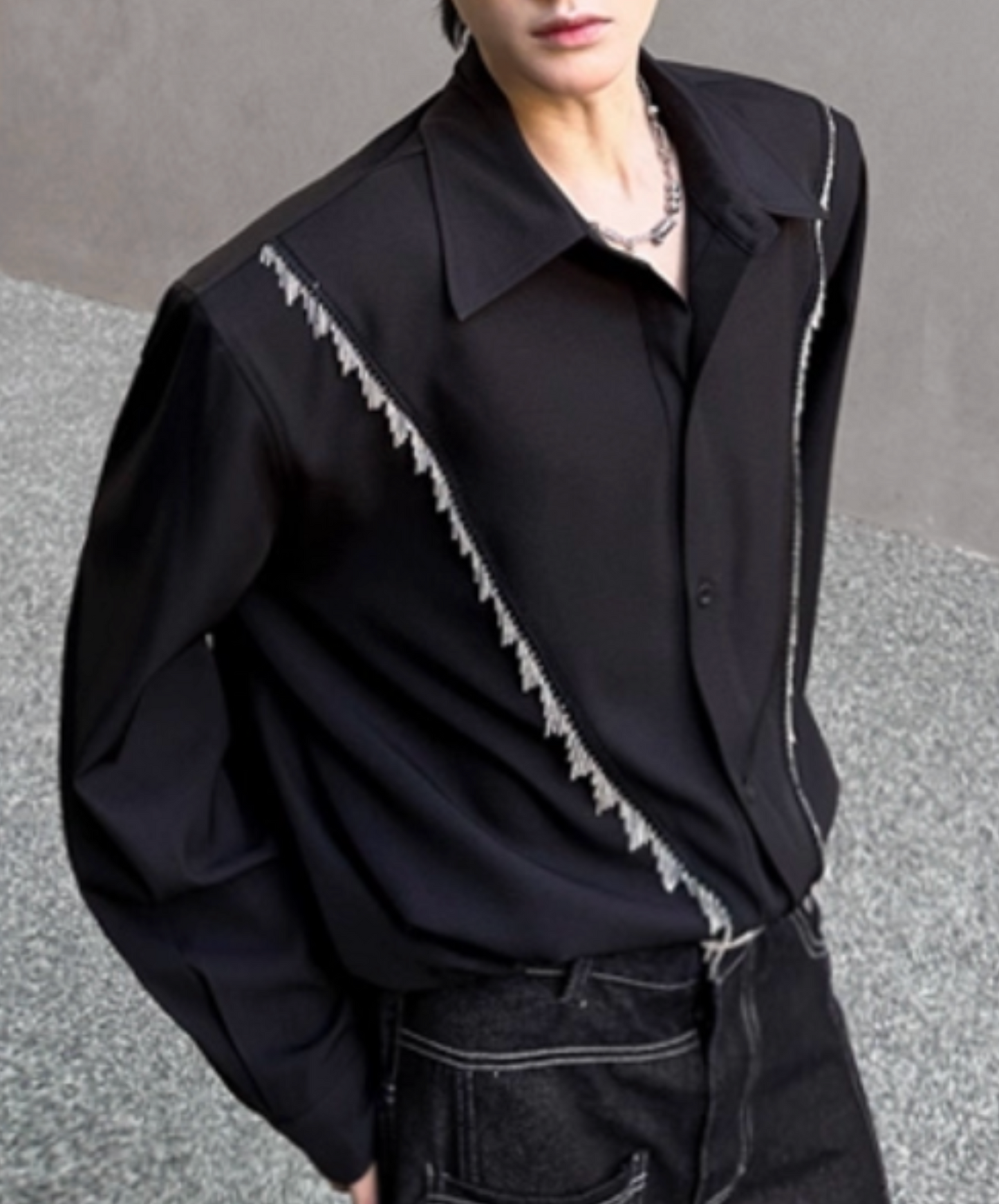 v-line fringe decoration shirt EN2435