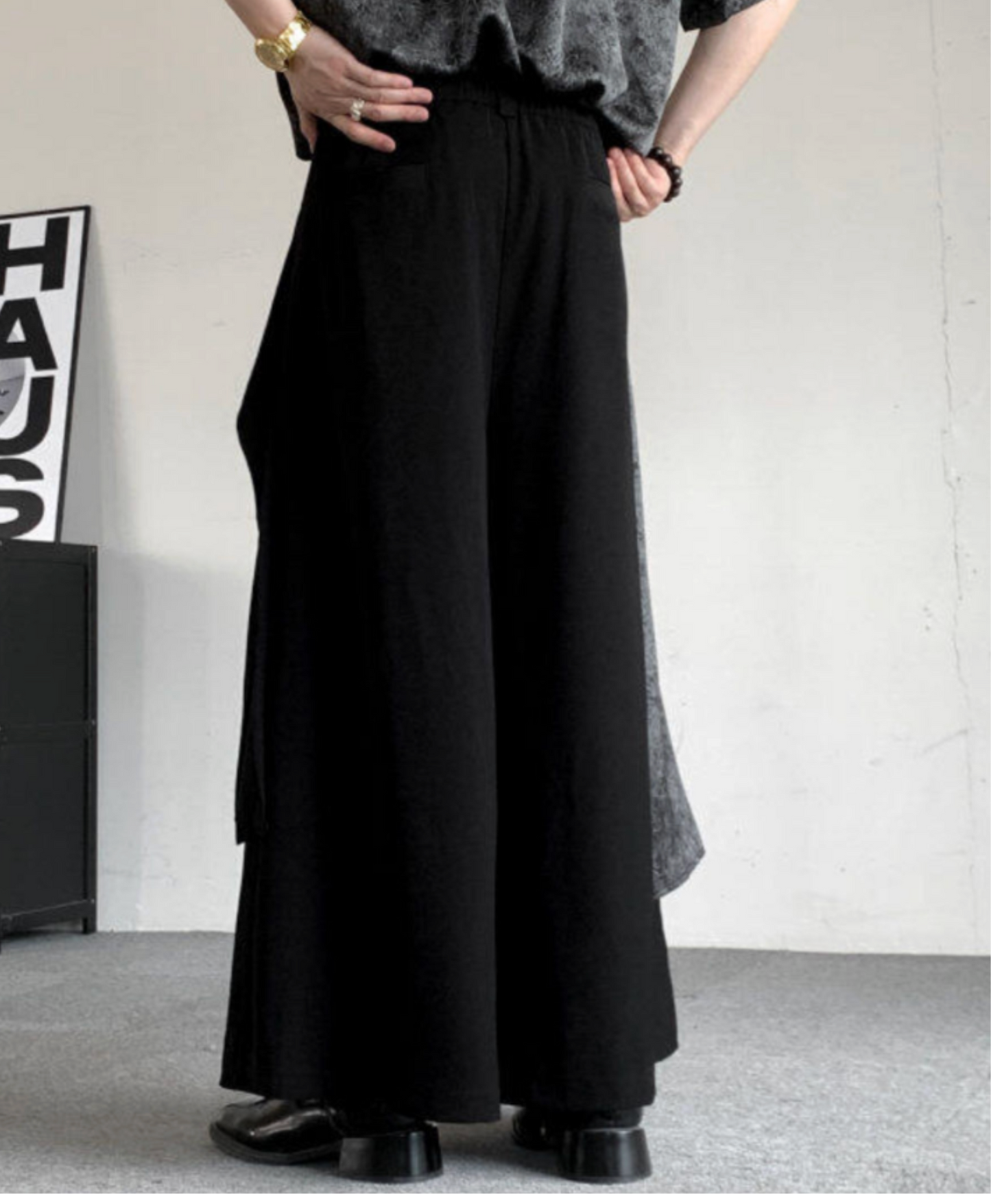 dark wide leg drape pants EN2569