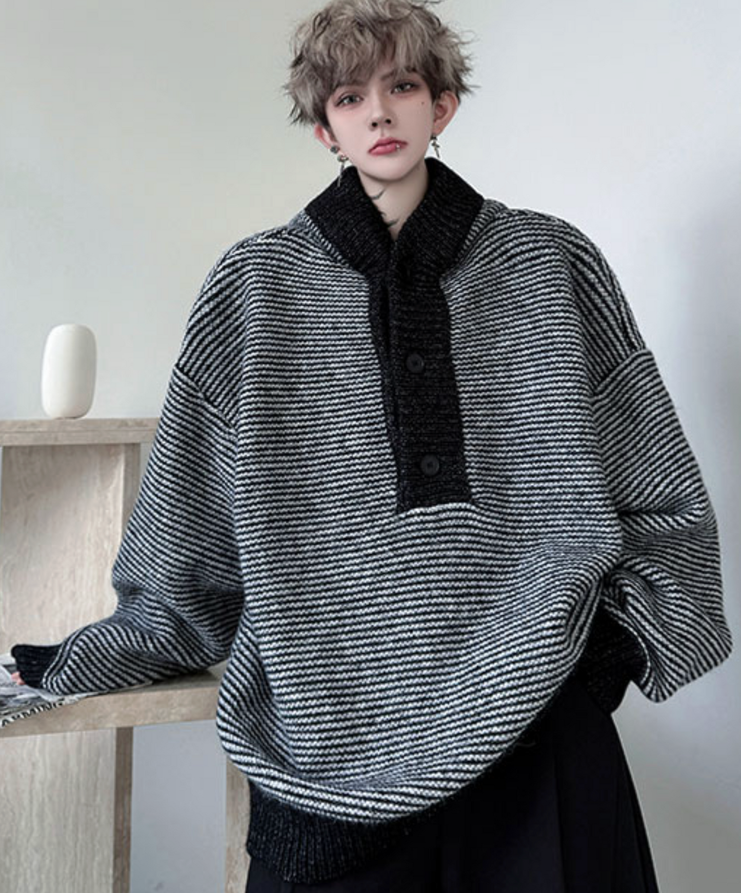 color block border relax hoodie EN2523