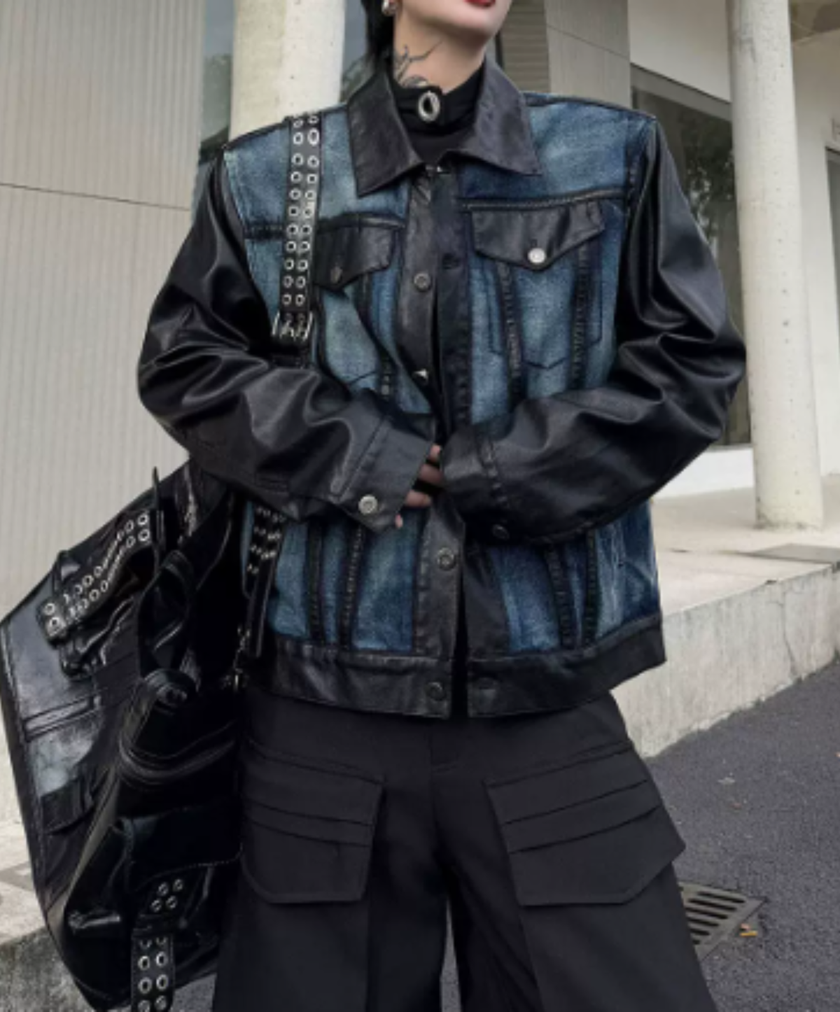 gradient mixed-material paneling jacket EN3240