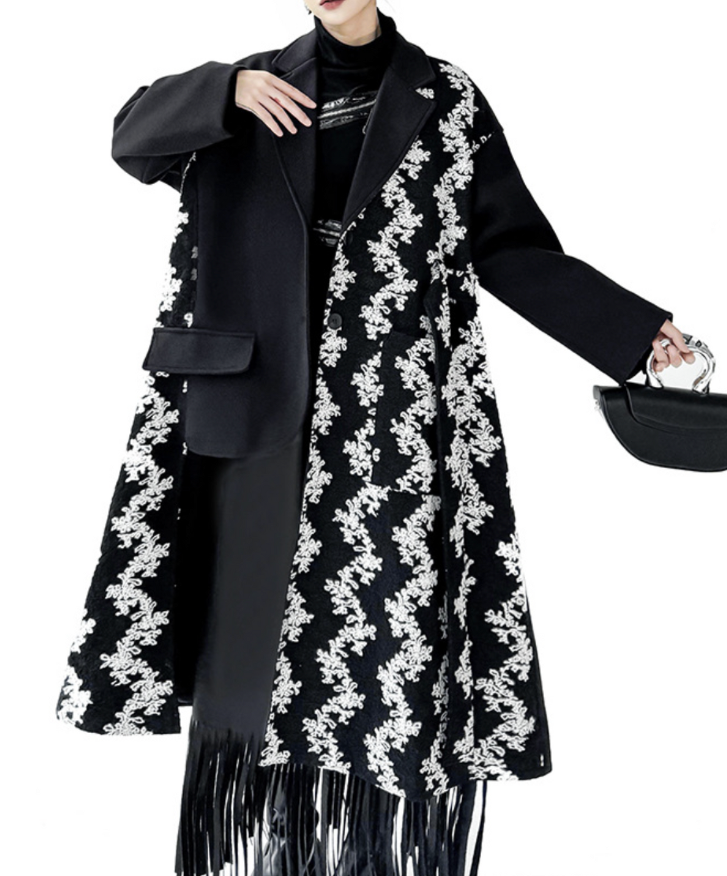 asymmetrical patchwork design coat EN2577