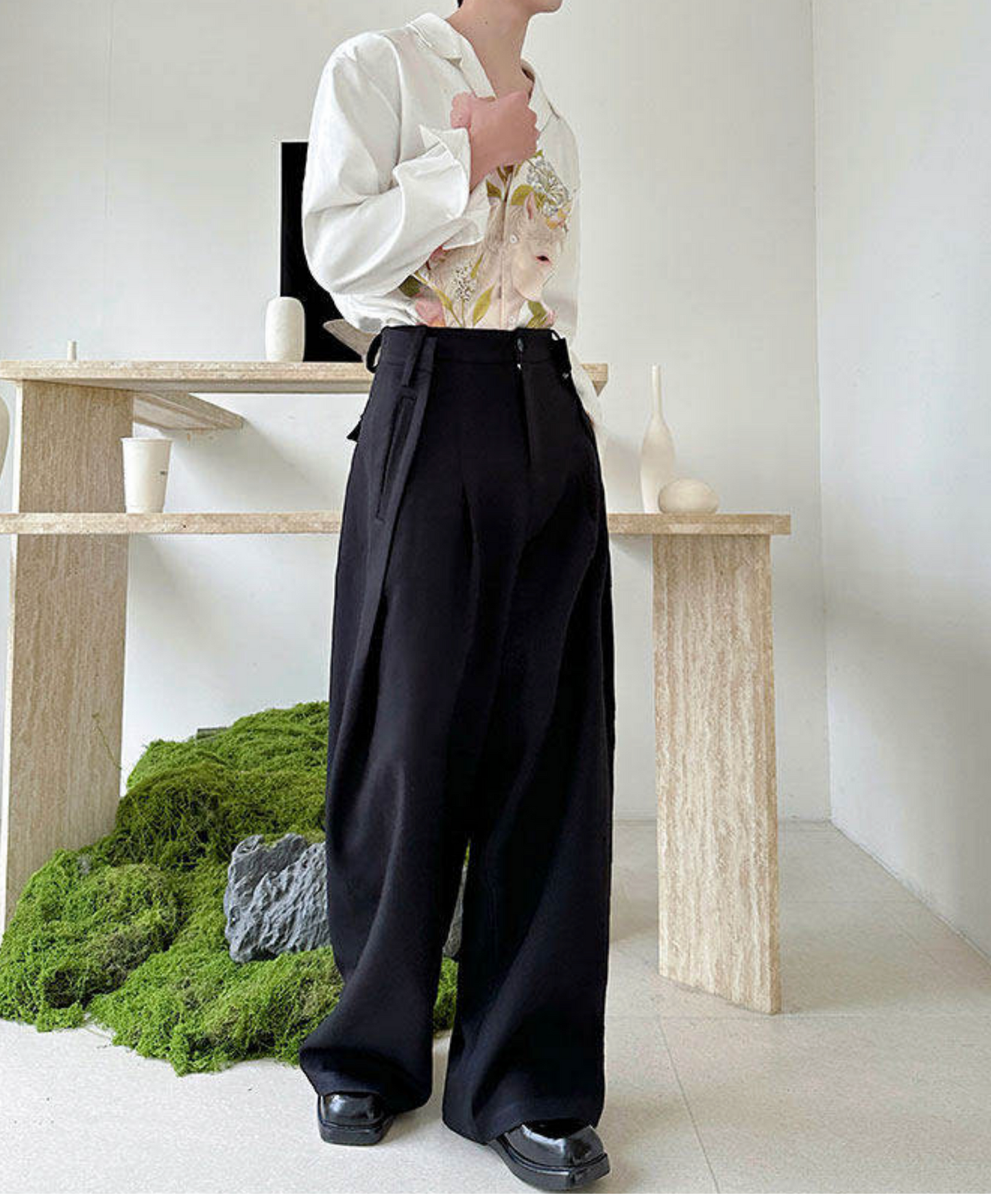 mid-high waist simple wide pants EN2711
