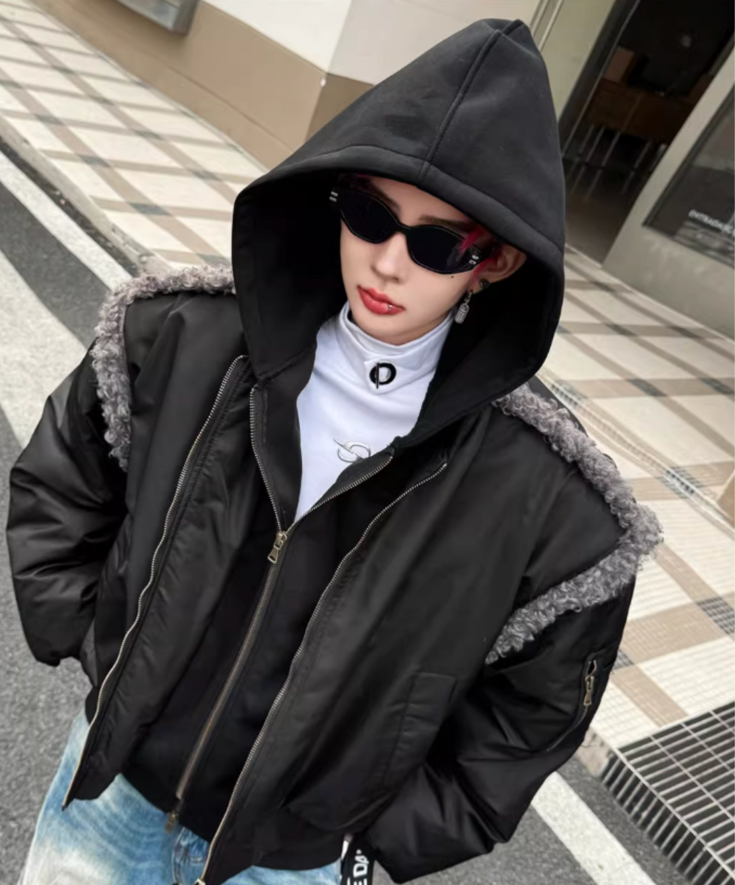 faux fur connection shorts jacket EN2563