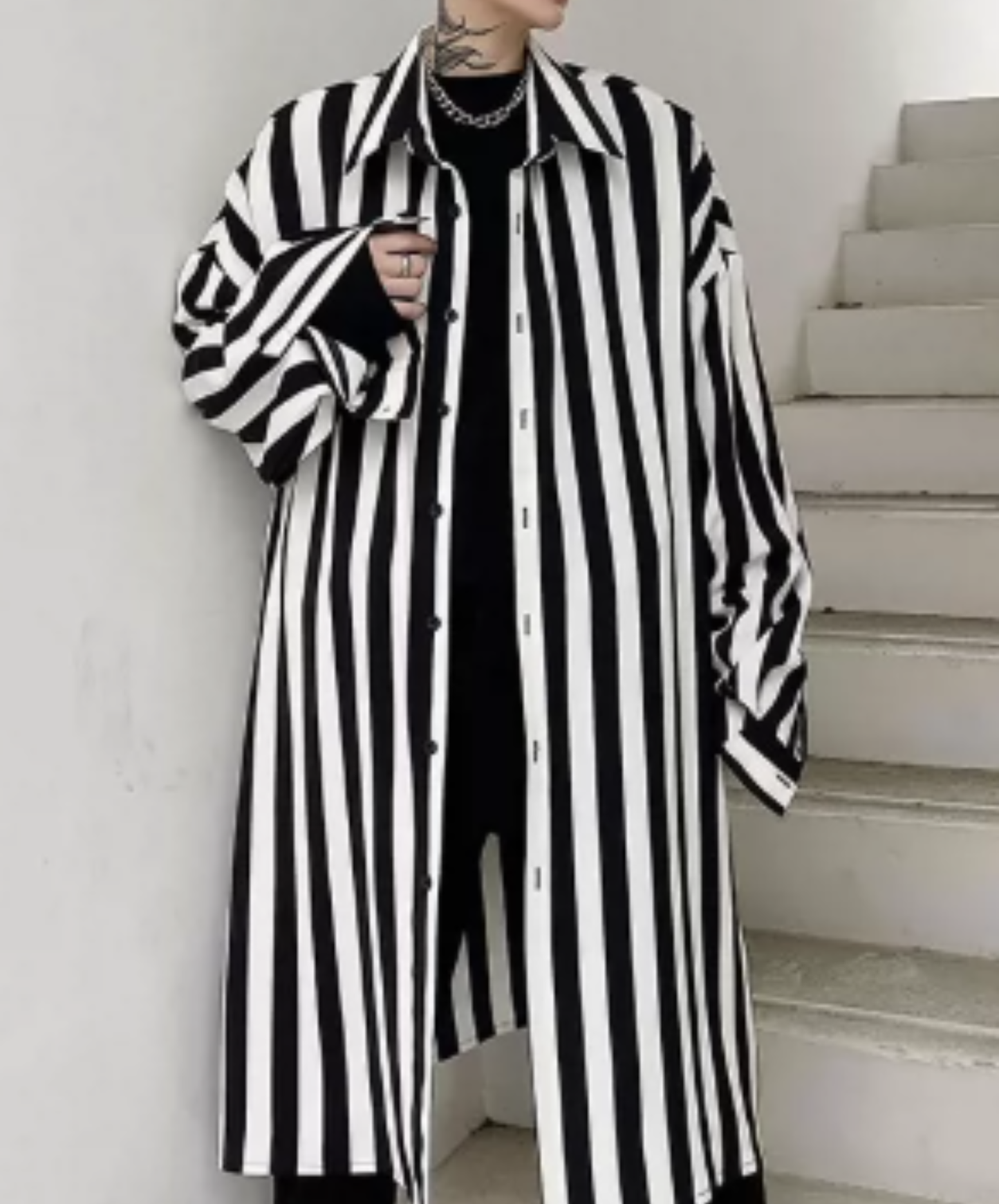 monotone stripe straight silhouette long shirt EN3106