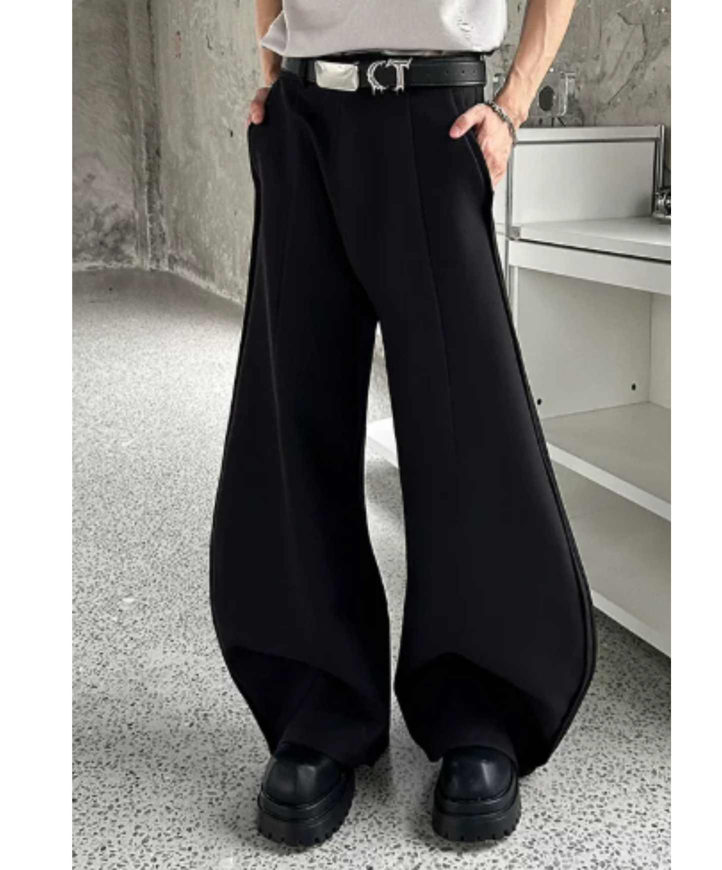 three-dimensional pleats wide pants EN2922