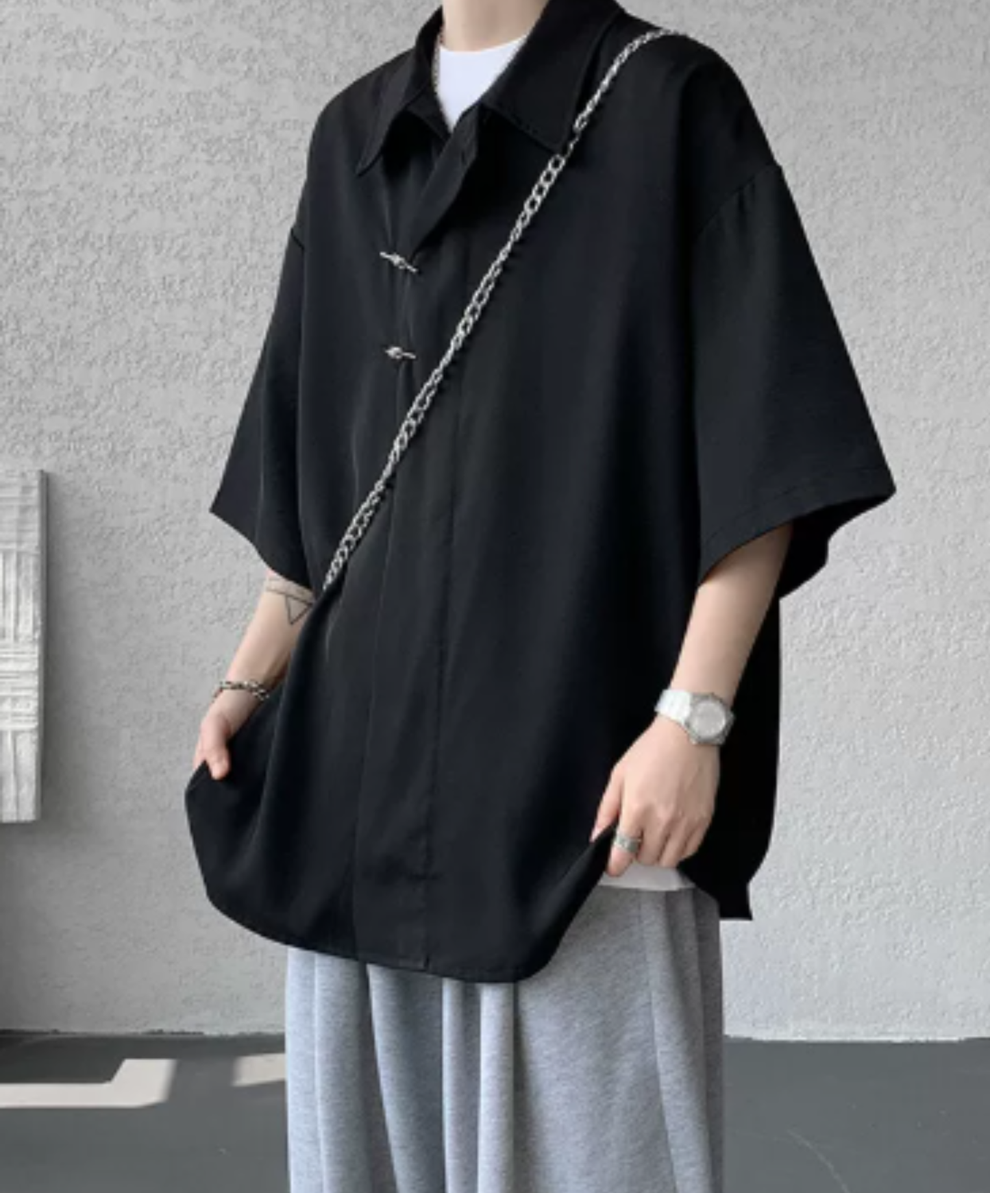 chinese-style slanted front placket shirt EN2910
