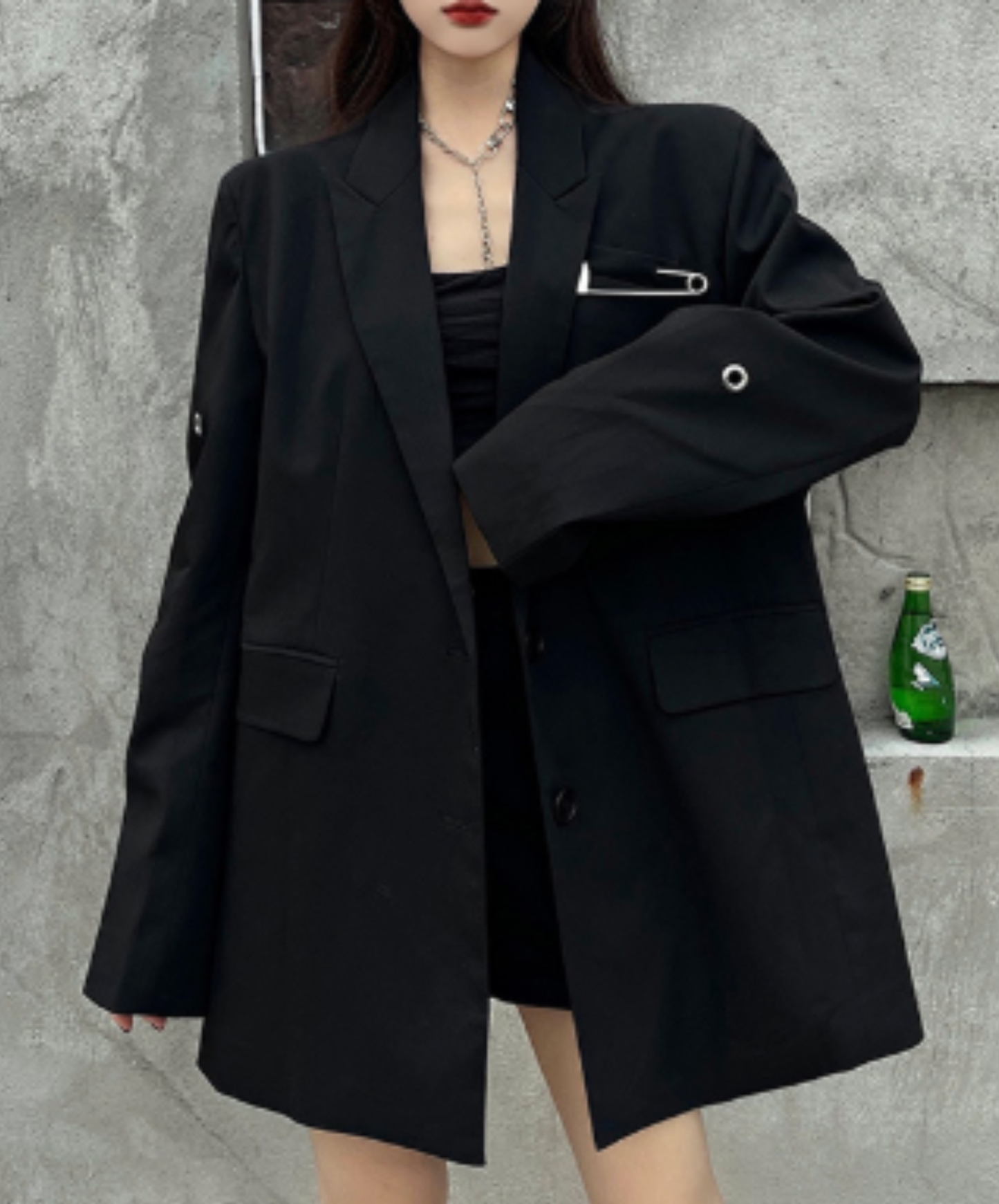 oversized safety pin and eyelet accents jacket EN3164