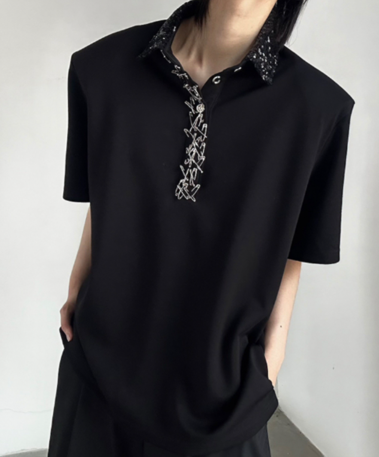 metallic sequin collar shirt EN3071