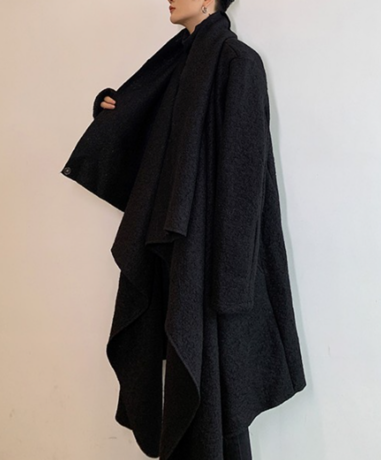 dark asymmetric wool coat EN558