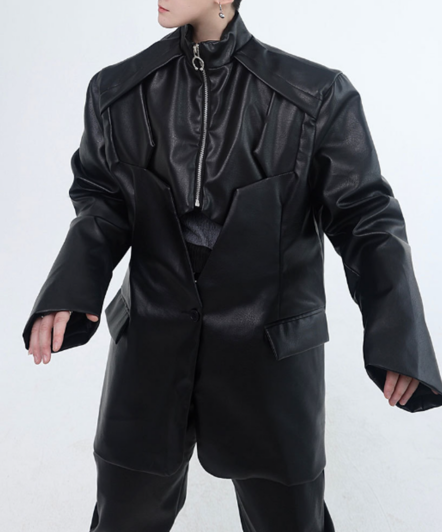 half zip layered leather jacket EN659