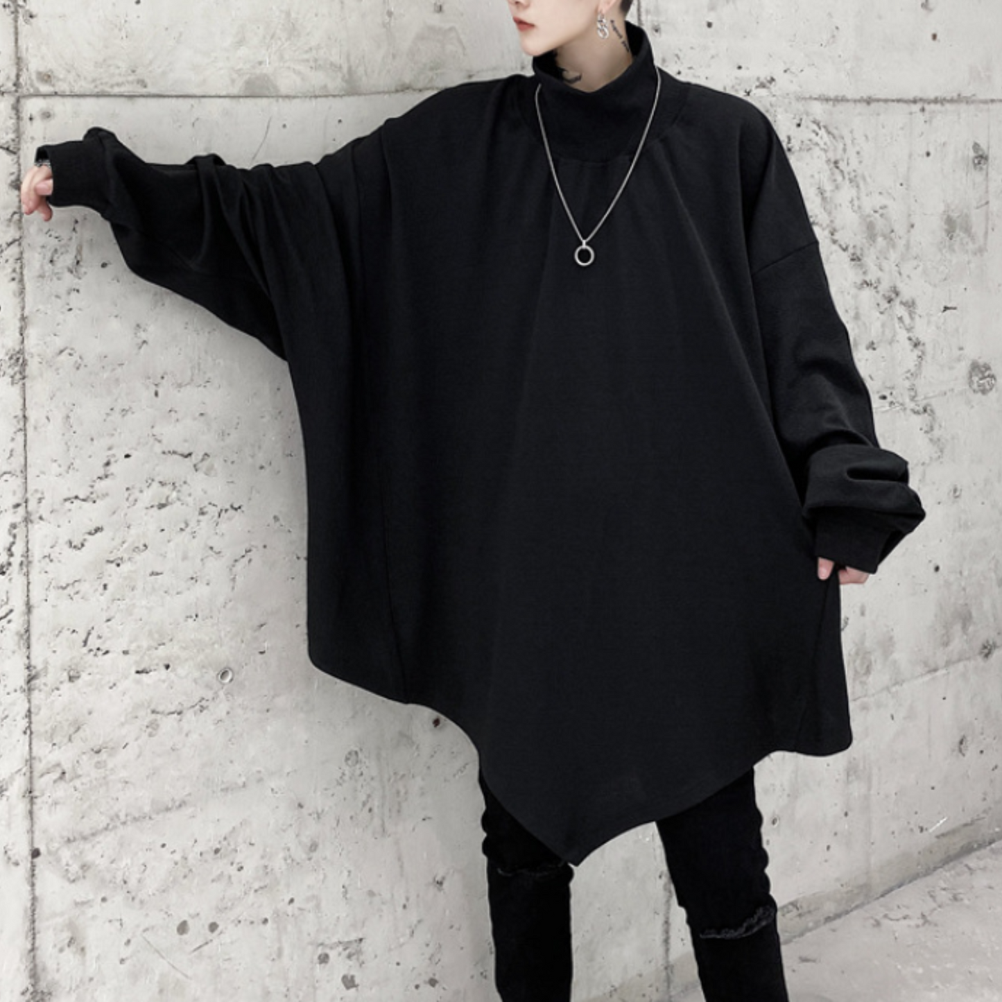 【最短2日でお届け「特急便」対応（M・XLのみ）】dark high neck cloak sweatshirts EN425