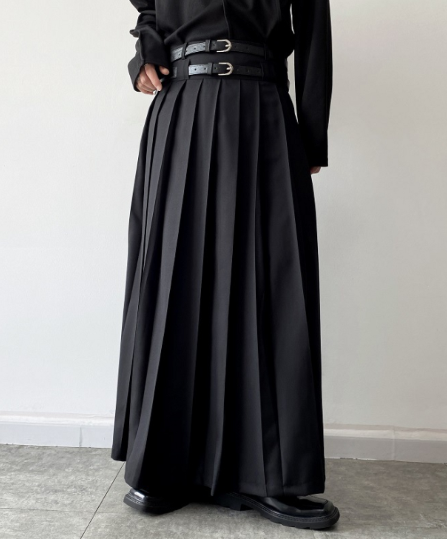 twin belt full length pleated skirt EN624