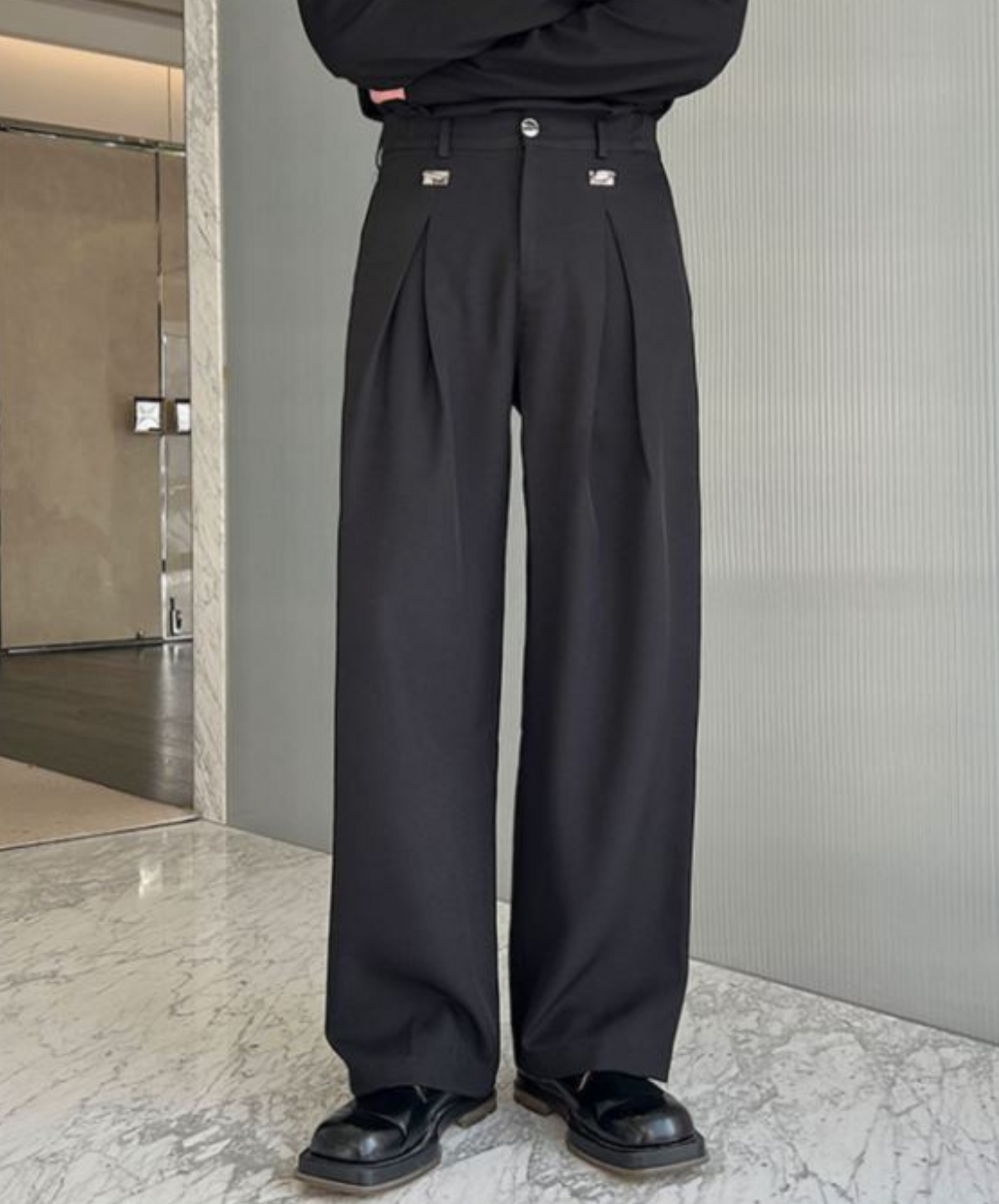 dark metal embellished slacks pants EN802