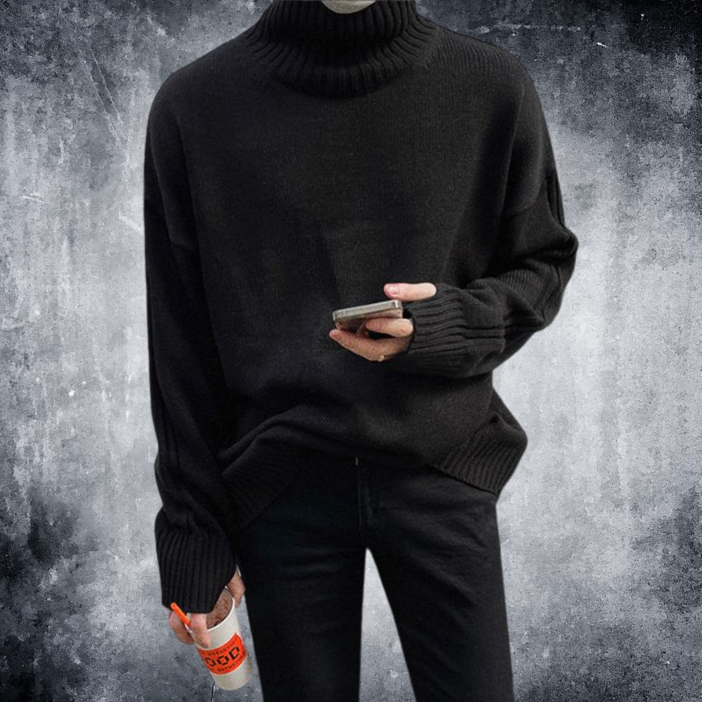 high neck black sweater EN421