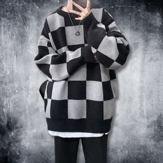【最短2日でお届け「特急便」対応（Mサイズのみ）】dark chessboard sweater EN077