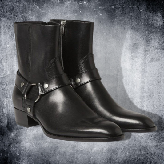 circle silver leather heel boots EN233
