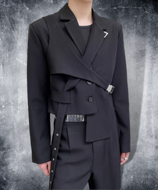 dark cross belt asymmetrical jacket EN750