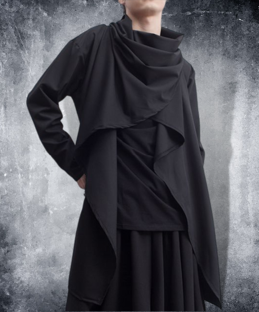 【最短2日でお届け「特急便」対応（M・2XLのみ）】dark asymmetric drape jacket EN723