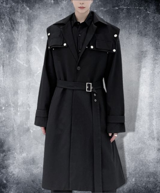 dark metal button embellished coat EN655