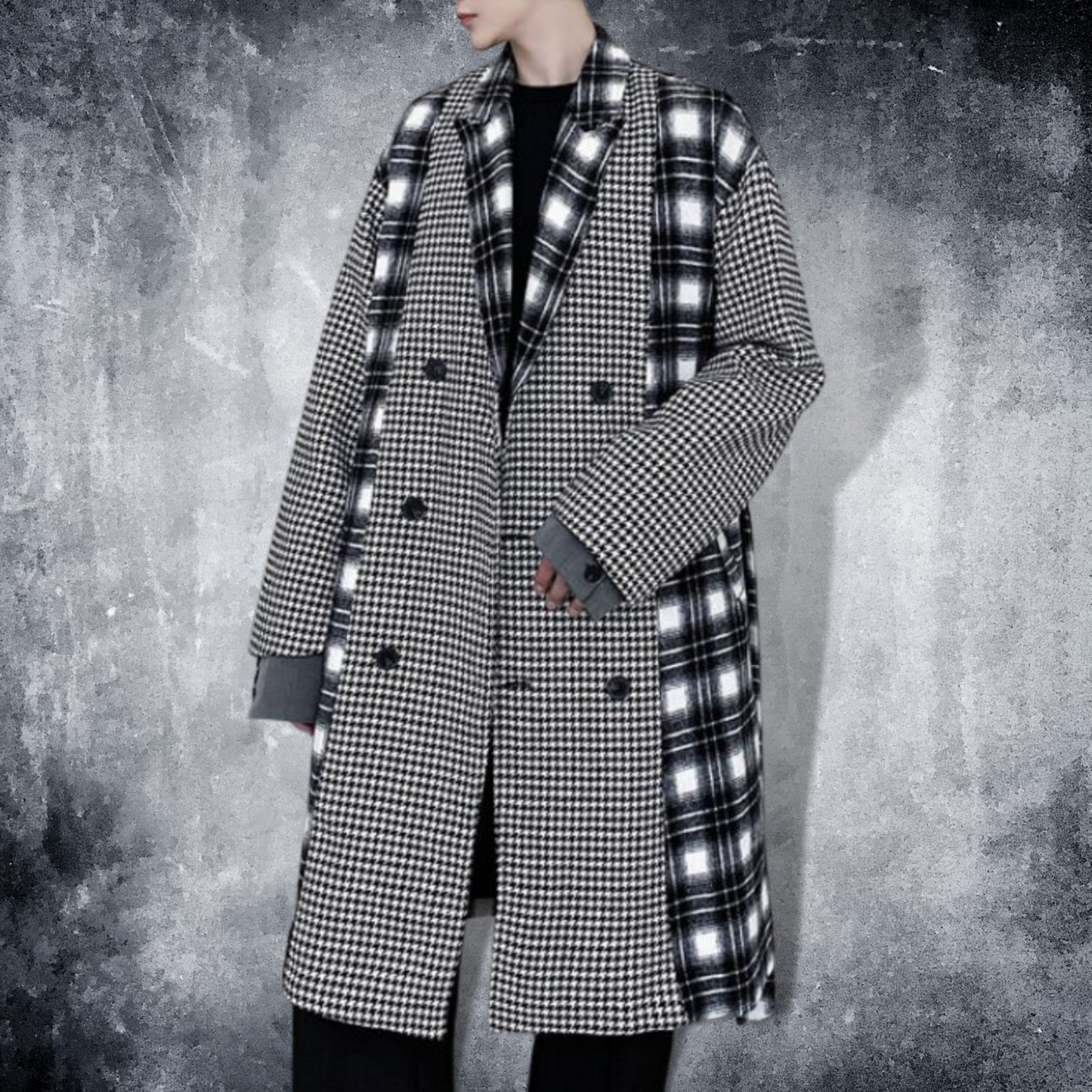 double breasted check coat EN323