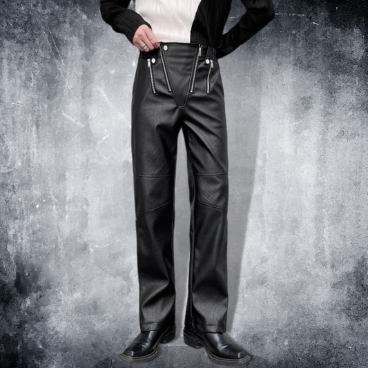multi-zip leather pants EN179