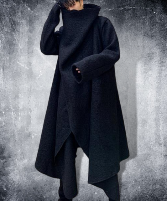 dark asymmetric wool coat EN558