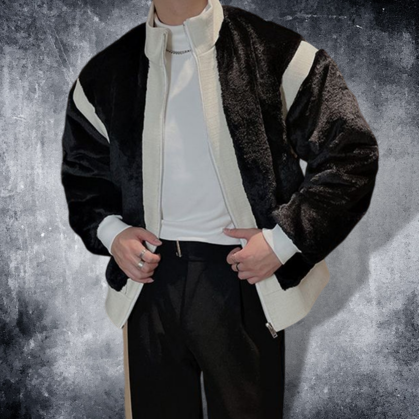 bicolor boa blouson jacket EN466