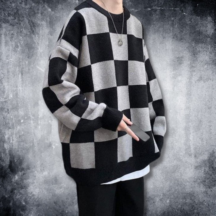 【最短2日でお届け「特急便」対応（Mサイズのみ）】dark chessboard sweater EN077