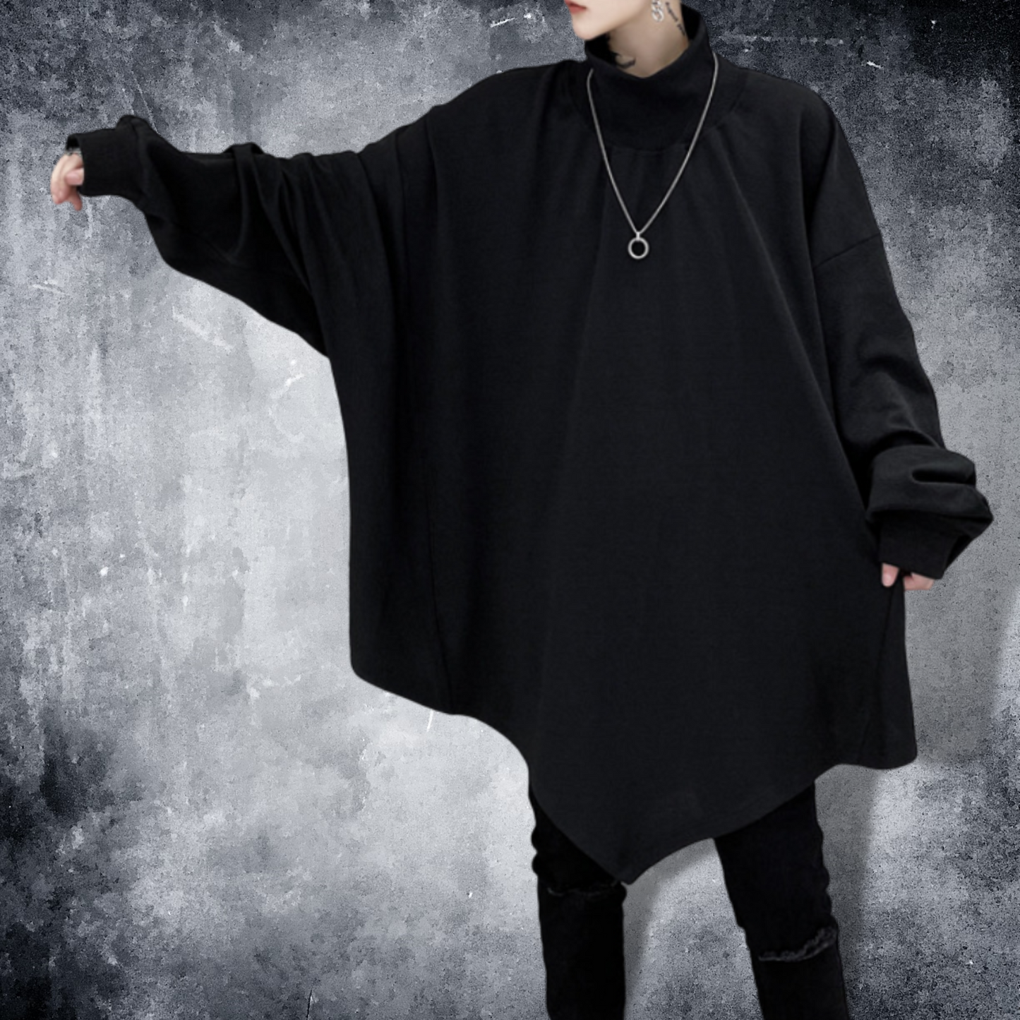 【最短2日でお届け「特急便」対応（M・XLのみ）】dark high neck cloak sweatshirts EN425