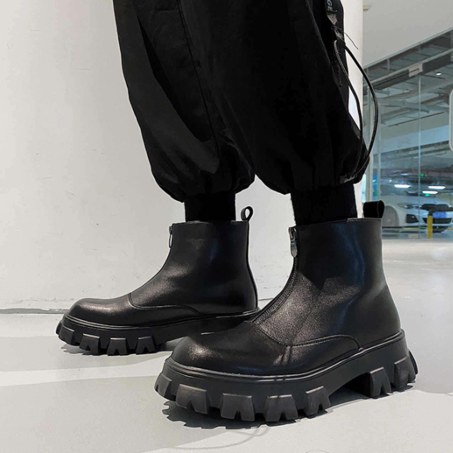 front zip leather chelsea boots EN256