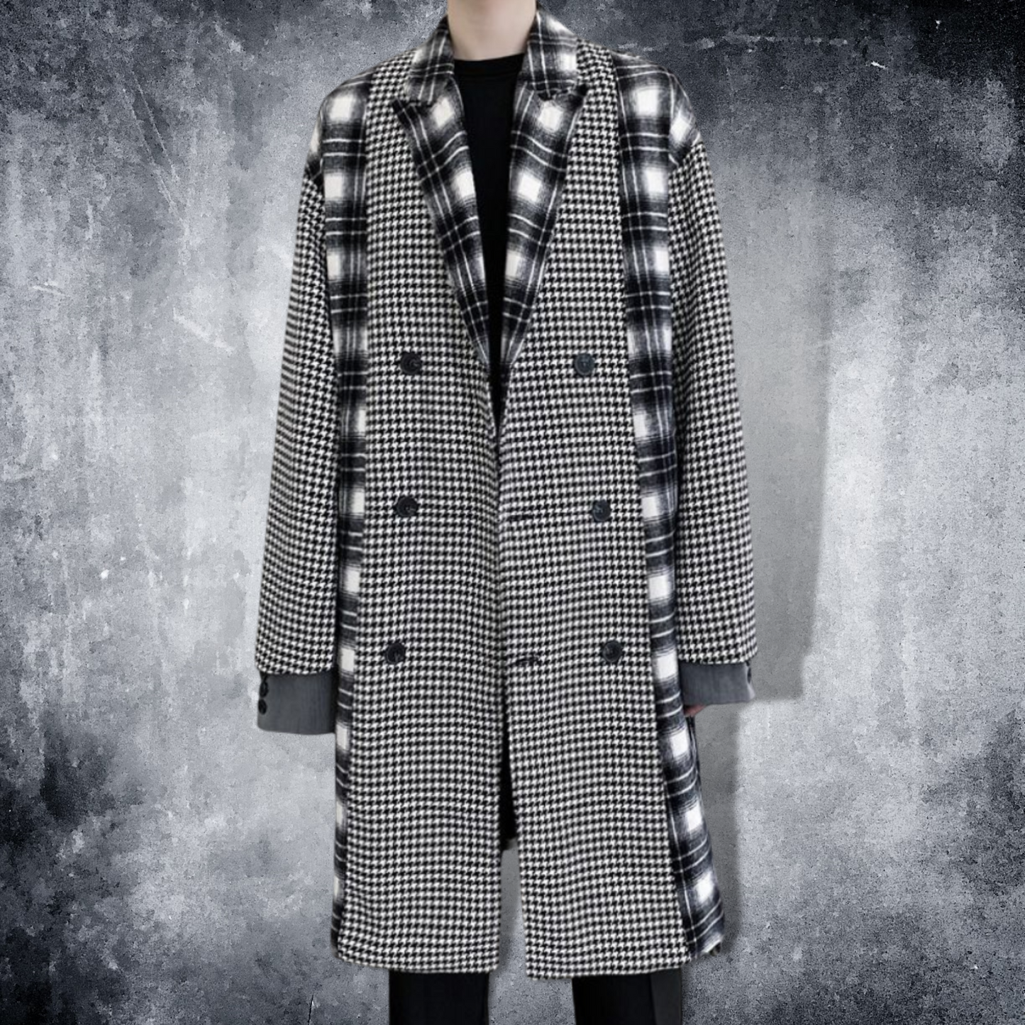 double breasted check coat EN323