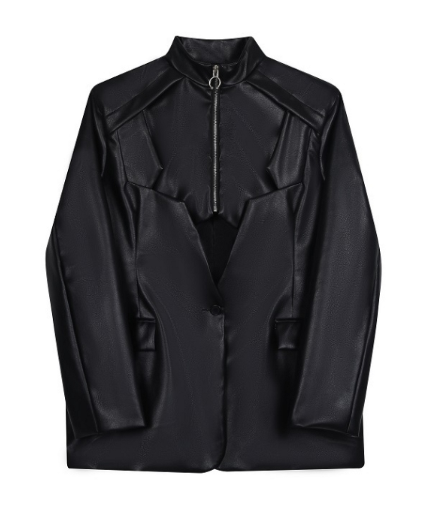 half zip layered leather jacket EN659