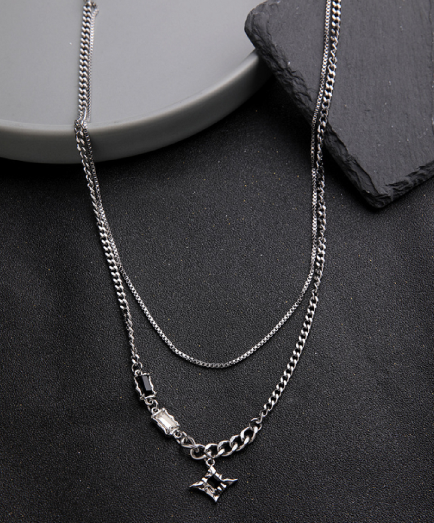 black star double layer necklace EN544