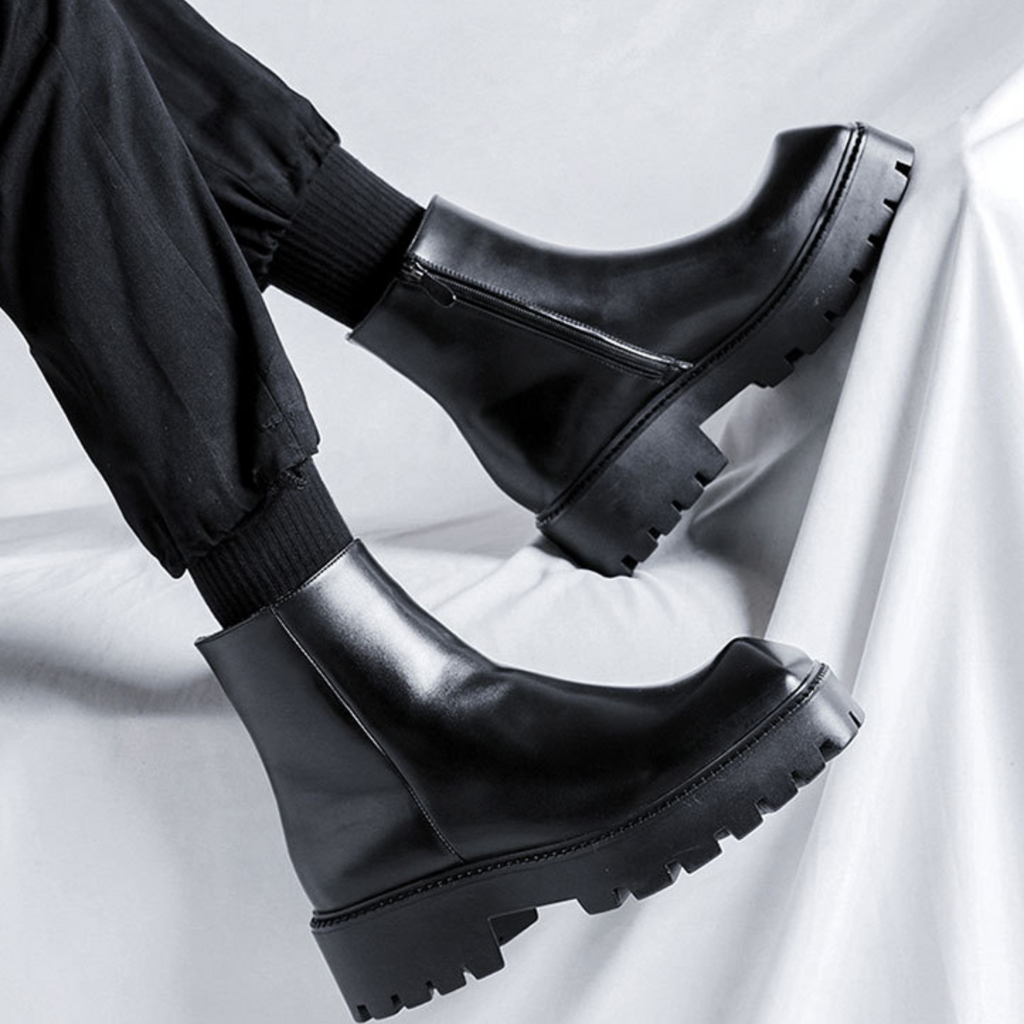 leather platform pointy boots EN385