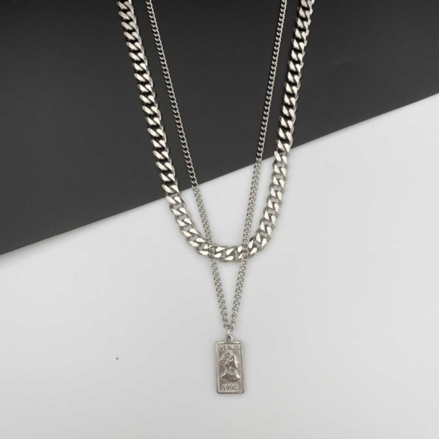 double layer square charm necklace EN443