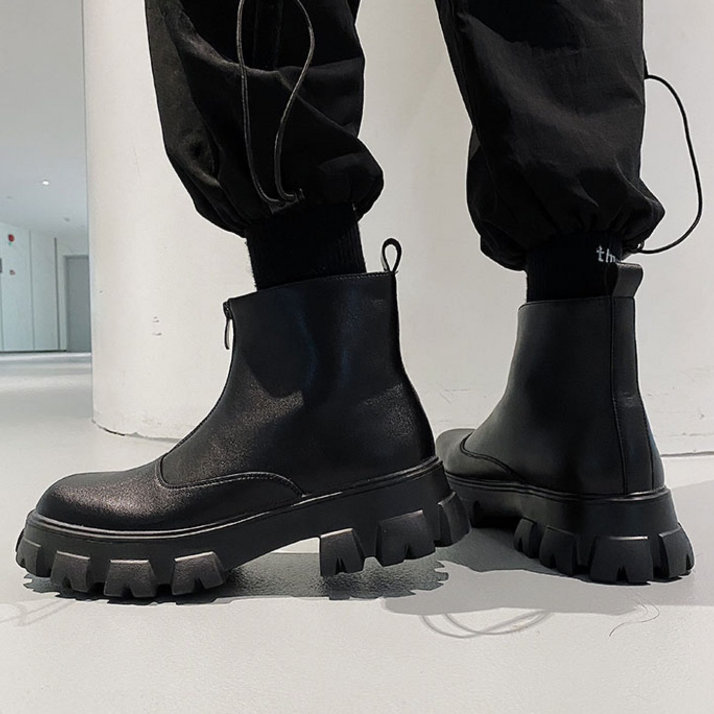 front zip leather chelsea boots EN256
