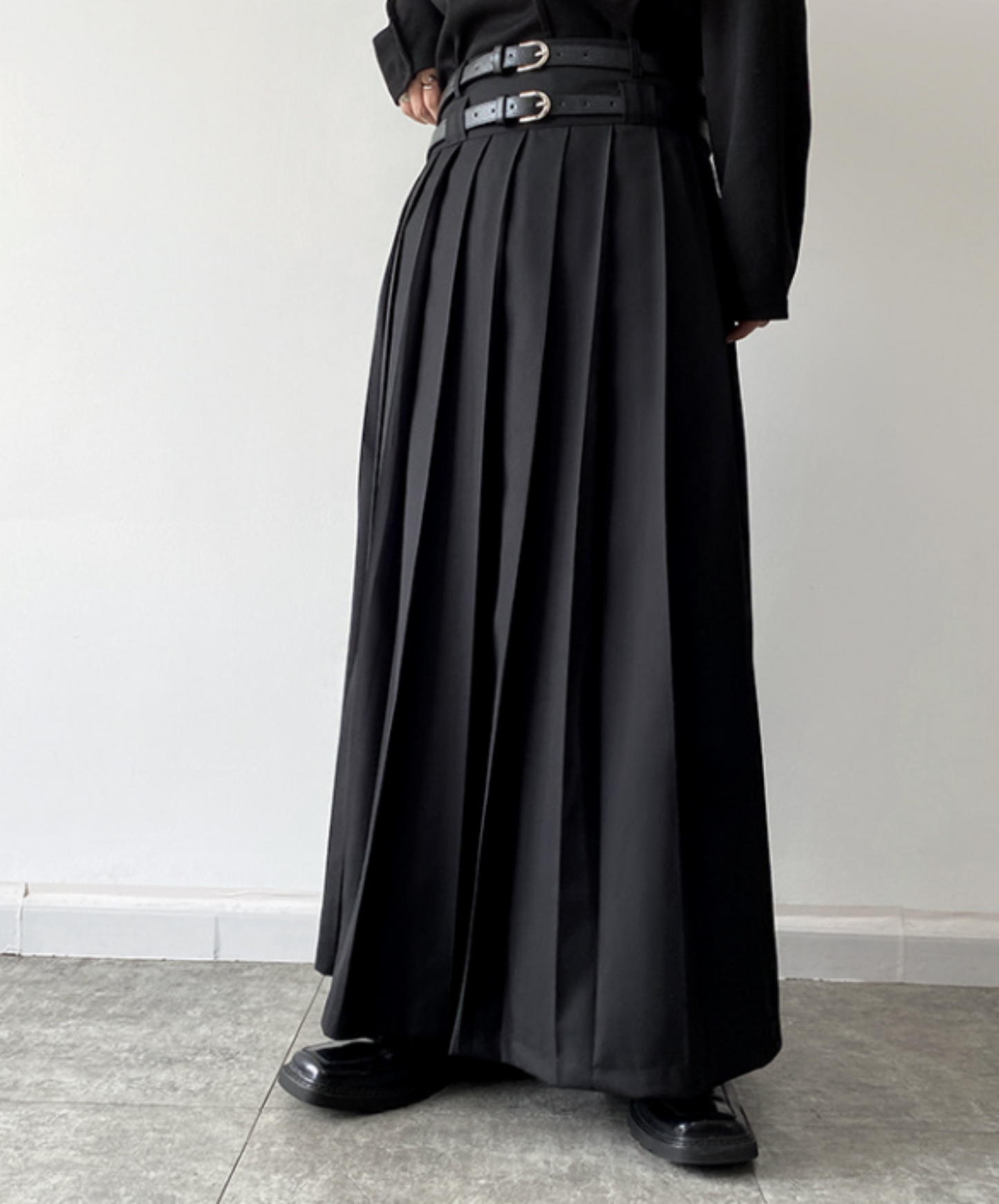 twin belt full length pleated skirt EN624