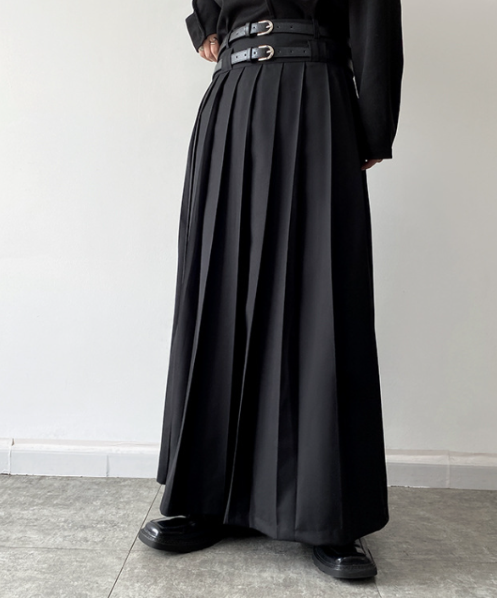 【最短2日でお届け「特急便」対応（XLサイズのみ）】twin belt full length pleated skirt EN624