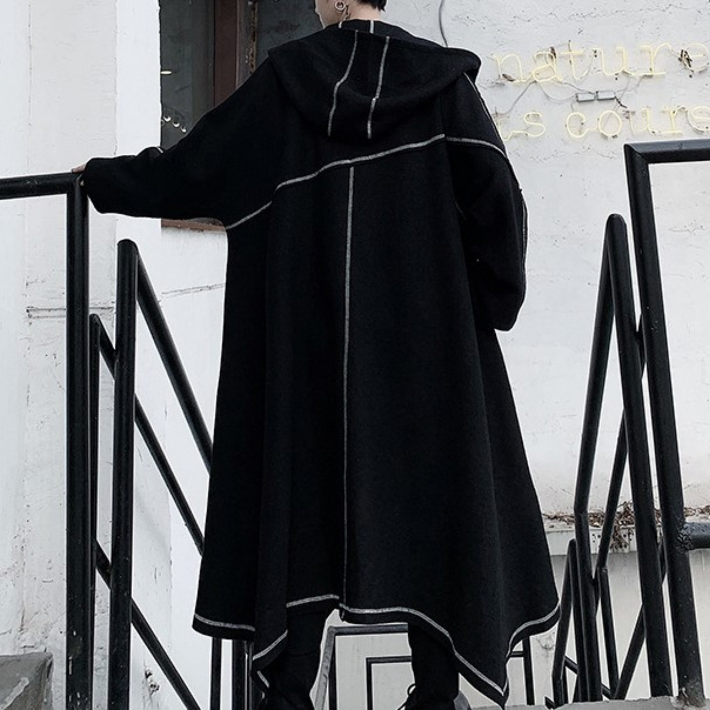 dark hooded coat EN217