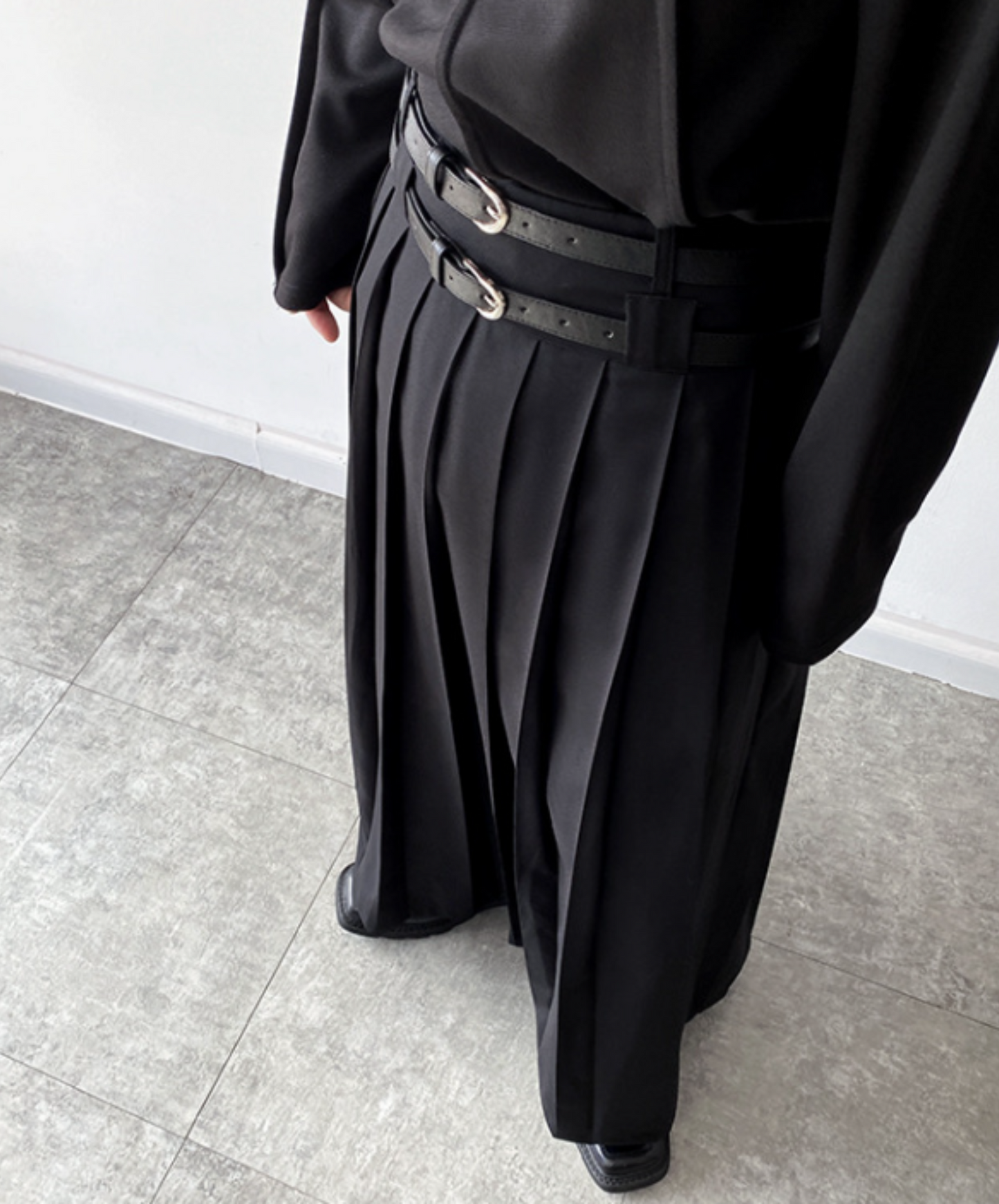 twin belt full length pleated skirt EN624